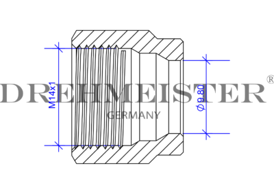 Technische Zeichnung von einer DREHMEISTER Überwurfmutter M16x1 für eine 6mm Flexleitung